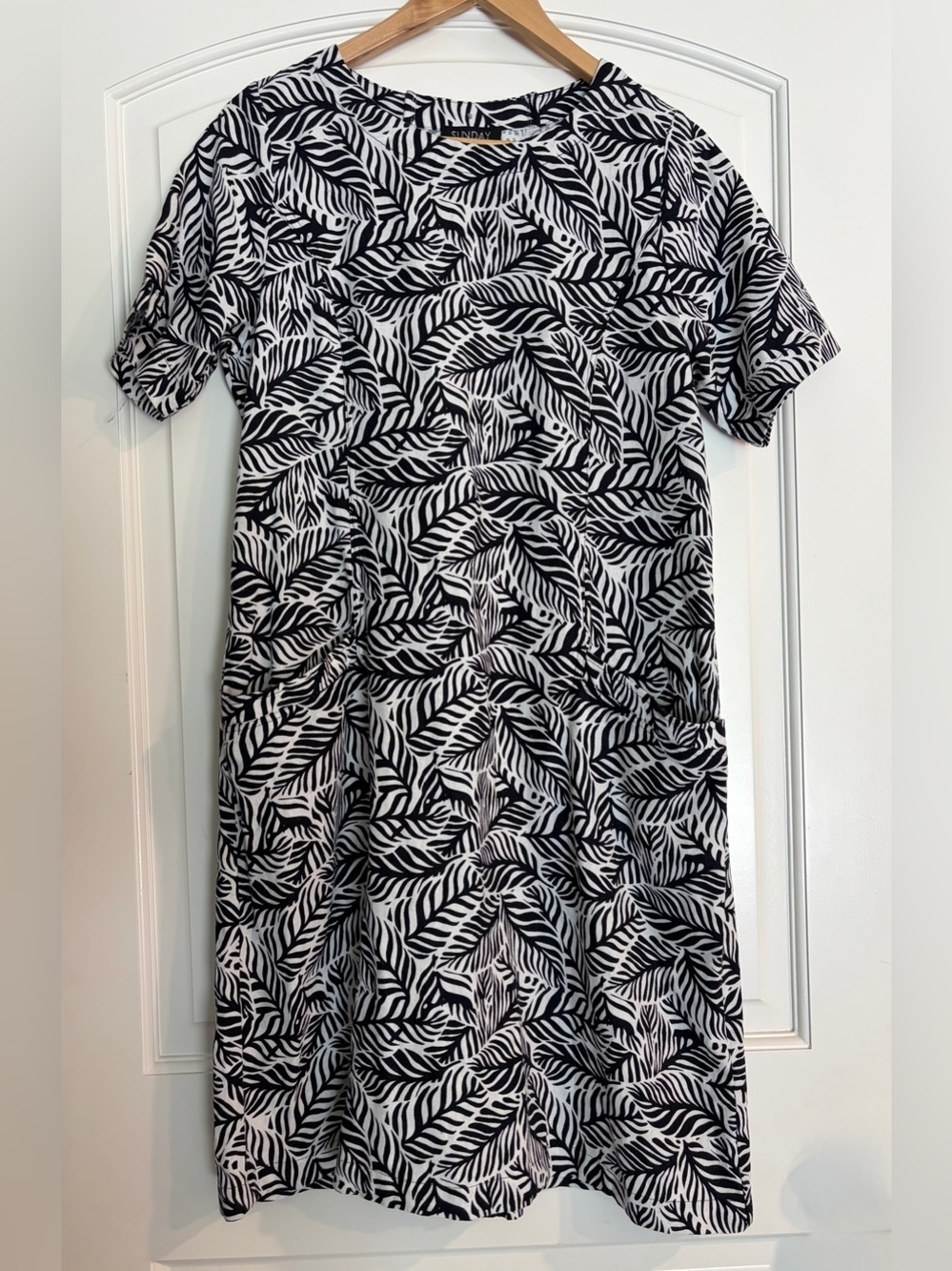 GODSKE Sunday Black & White Leaf Print Women’s Linen Blend Dress Size M